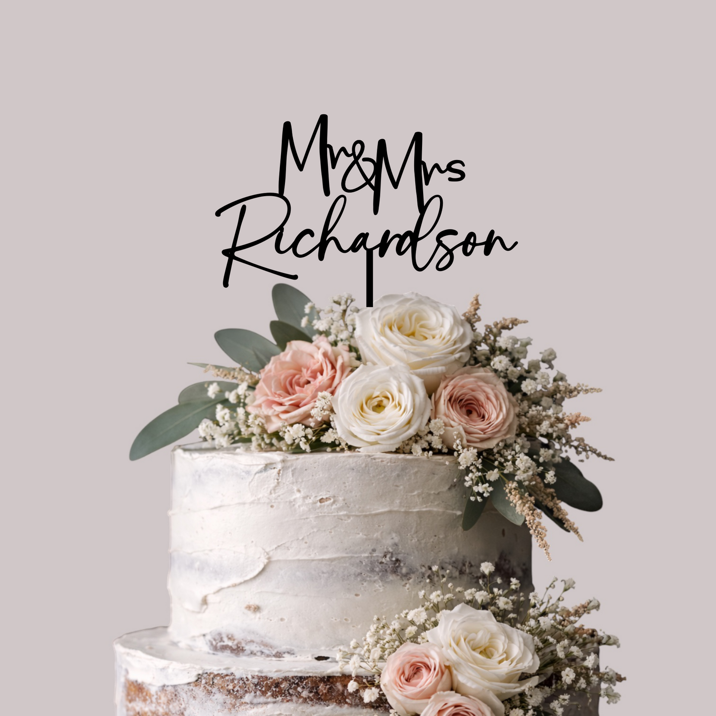 Personalized Rustic Wood Wedding Cake Topper, Mr & Mrs Food Safe