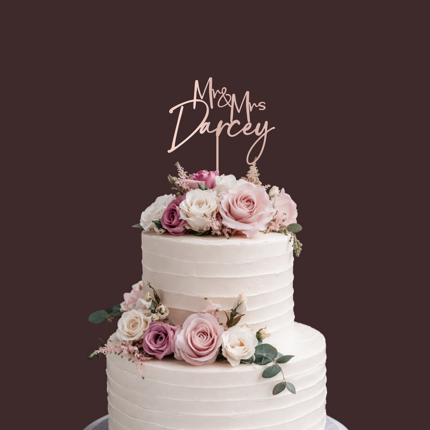 Personalized Rustic Wood Wedding Cake Topper, Mr & Mrs Food Safe