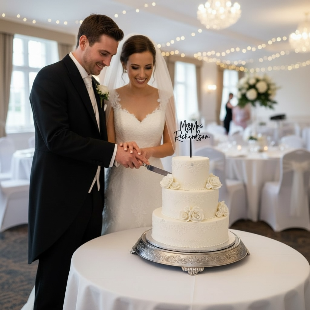 Personalized Rustic Wood Wedding Cake Topper, Mr & Mrs Food Safe