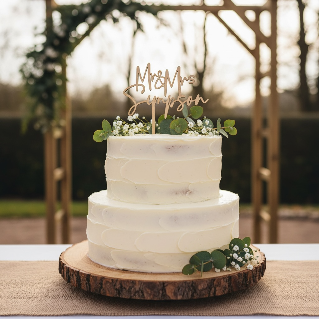 Personalized Rustic Wood Wedding Cake Topper, Mr & Mrs Food Safe