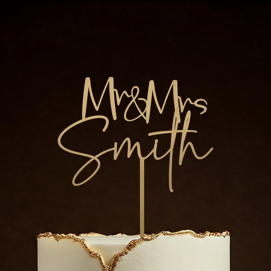 Gold Rustic wedding cake topper, Personalised cake topper for wedding decor, Custom Mr & Mrs cake topper, Anniversary, Engagement Decoration