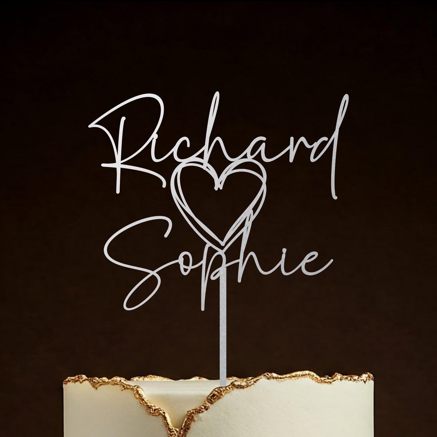 Gold Rustic wedding Heart cake topper, Personalised wedding decor, Custom Love Heart cake topper, Anniversary, Engagement Decoration