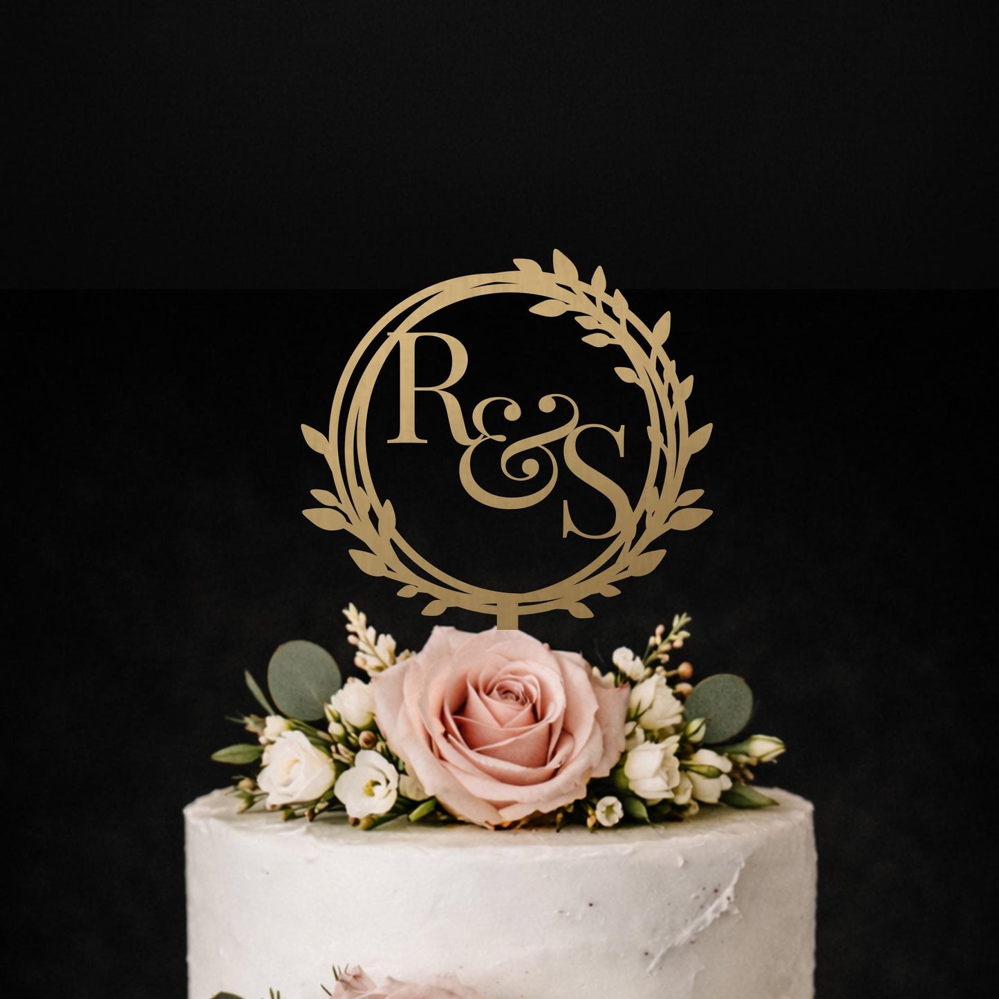 Personalised Rustic Wood Food Safe Wedding Cake Topper, Couple Initials
