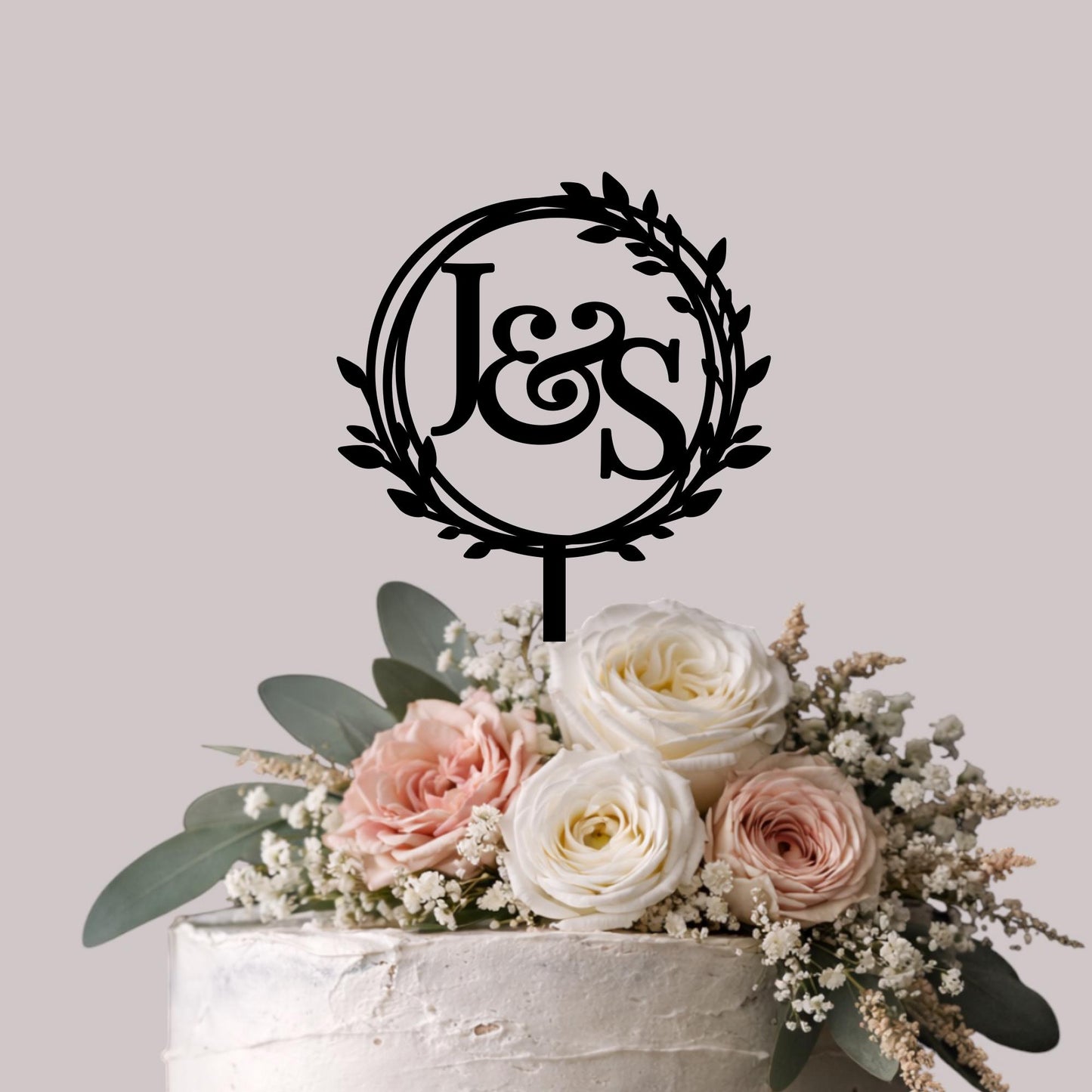 Personalised Rustic Wood Food Safe Wedding Cake Topper, Couple Initials