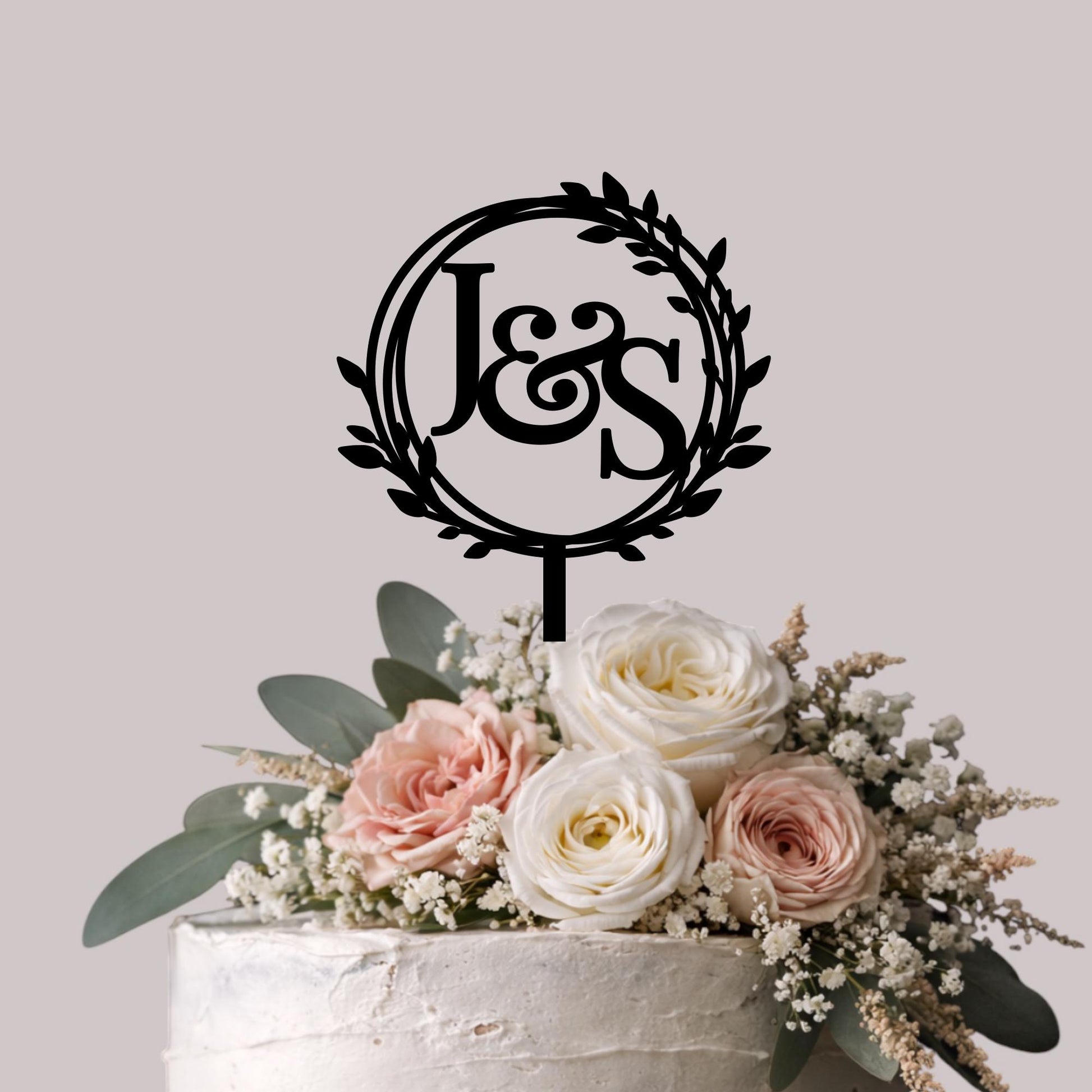 Personalised Rustic Wood Food Safe Wedding Cake Topper, Couple Initials